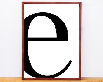 Serif Letter E, Typography Print, Letter Print, Printable Monogram, Printable Art, Minimal Decor, Black and White Wall Art, Digital Download