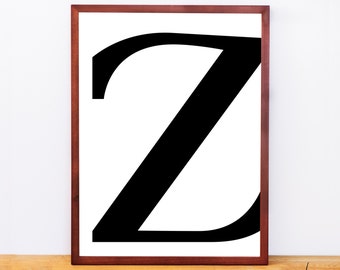 Serif Letter Z, Typography Print, Letter Print, Printable Monogram, Printable Art, Minimal Decor, Black and White Wall Art, Digital Download