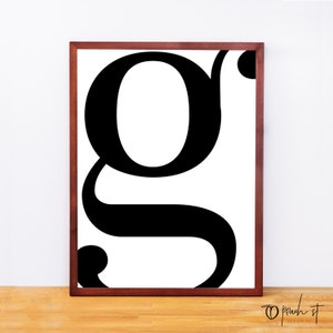 Serif Letter G, Typography Print, Letter Print, Printable Monogram, Printable Art, Minimal Decor, Black and White Wall Art, Digital Download