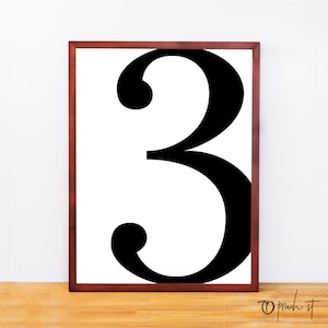 Serif Number 3, Typography Print, Letter Print, Printable Monogram, Printable Art, Minimal Decor, Black and White Wall Art, Digital Download
