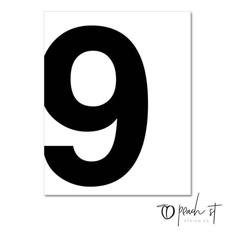 Number 9, Typography Print, Letter Print, Printable Number, Printable Art, Minimal Decor, Black and White Wall Art, Digital Download image 2