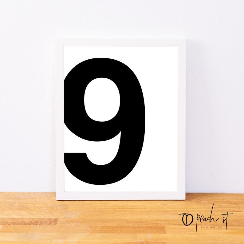 Number 9, Typography Print, Letter Print, Printable Number, Printable Art, Minimal Decor, Black and White Wall Art, Digital Download image 1