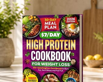 Proteinreicher Speiseplan & kohlehydratarmes Kochbuch, 120+ gesunde Rezepte, Abnehmen digitaler Download, preisgünstiger 30-Tage-Plan für die Zubereitung von Mahlzeiten PDF