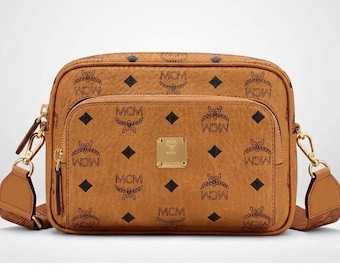 MCM Small Aren Crossbody Bag – Cognac Cowhide Leather Mini Shoulder Purse | Designer Handbag
