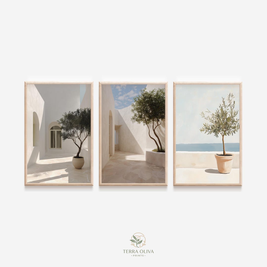 Mediterranean Coastal Olive Tree Wall Art Set of 3: Minimalist Photos ...