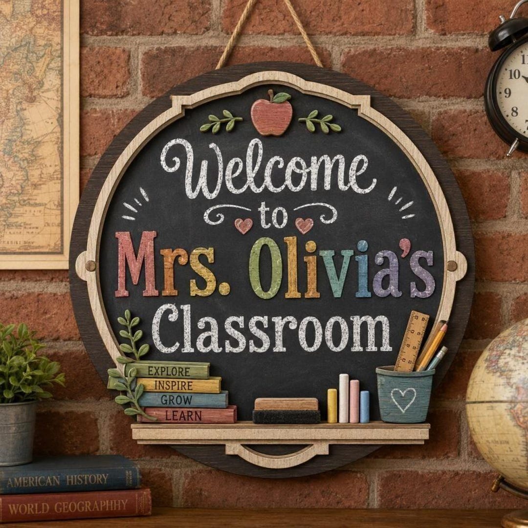 Teacher Classroom Door Sign, Custom Wooden Name Sign, Personalized ...