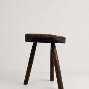Vintage Hand-Carved Oak Three-Legged Stool