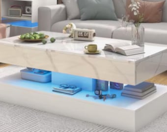 Moderner LED Couchtisch Hochglanz Wohnzimmertisch mit Lagerung Minimalistischer Mitteltisch für zeitgenössisches Zuhause