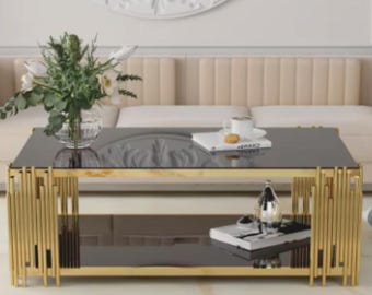 Luxe gouden salontafel moderne glazen woonkamertafel hedendaagse middentafel glamour meubelen