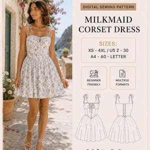 milkmaid corset dress pattern Corset Dress Sewing Pattern Sizes 34-56 - Milkmaid Summer/autumn Dress - Long Sleeves/short Sleeves - Versatile Pattern German & English A4 A0