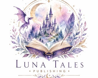 Fantasy Castle Logo, Dragon, Moon, Open Book, Enchanted Branding (Premade Design)