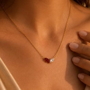 Mother Daughter Birthstone Necklace,Marquise Birthstone Necklace,Personalized Gift for Her,Graduation Gift,Dual Stone Pendant Necklace TAK05
