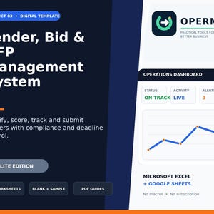 Tender, Bid & RFP Management System | Lite Excel + Google Sheets Template | Digital Download