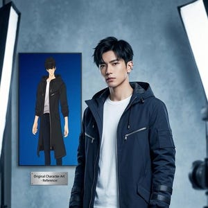 Abrigo largo inspirado en Sung Jin Woo de Solo Leveling, gabardina negra con capucha para cosplay.