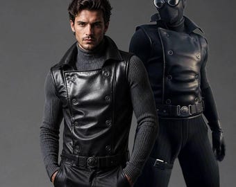 Spider Noir Vest – Real Leather Gothic Cosplay Outfit – Vintage Style Waistcoat