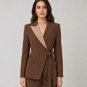 Brown Wrap Blazer Suit | Tailored Office Wear, Chic Co-Ord Set