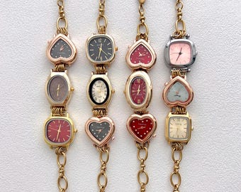 Punk 3 Gold Watches Bracelet, Red Watch Chunky Bracelet, Gothic Wrist Watch, Y2K Style, Vintage Wrist Bracelet, Unique Birthday Gift for Her