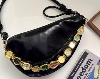 Gold Watch Shoulder Bag Strap, Vintage Timepieces Handbag Accessory, Purse Watch Dial Chain