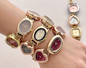 Unique Colorful Watches Bracelet, 3 Watch Faces, Red Heart Watch Bracelet, Punk Wrist Watch Women, Y2K Bracelet for Women, Personalized Gift
