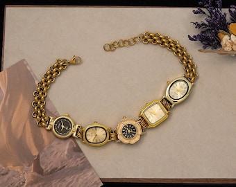 Vintage Gold Multi Watch Face Choker Necklace, Retro Statement Choker for Women, Y2K Unique Jewelry Gift
