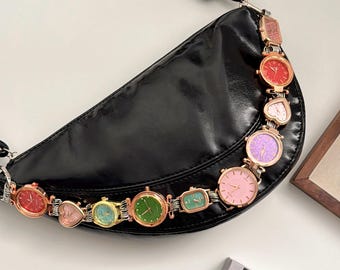 Vintage Watch Strap Bag Charm, Colorful Clock Face Bag Chain, Y2K Shoulder Bag Strap Accessory