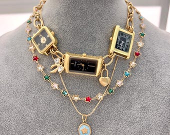 Handmade Star Layered Necklace, Punk Watch Choker, Star Pendant Necklace for Women, Gold Charm Necklace Set, Steampunk Gold Watch Necklace