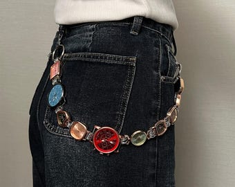 Multi-Watch Chain Pant Accessory, Y2K Vintage Clock Jeans Chain, Colorful Watch Face Belt Chain for Streetwear