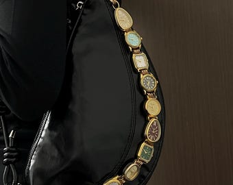 Punk Multi-Dial Chain Shoulder Bag, Gold Watch Strap Handbag, Y2K Gift for Friends, Handmade Clock Strap