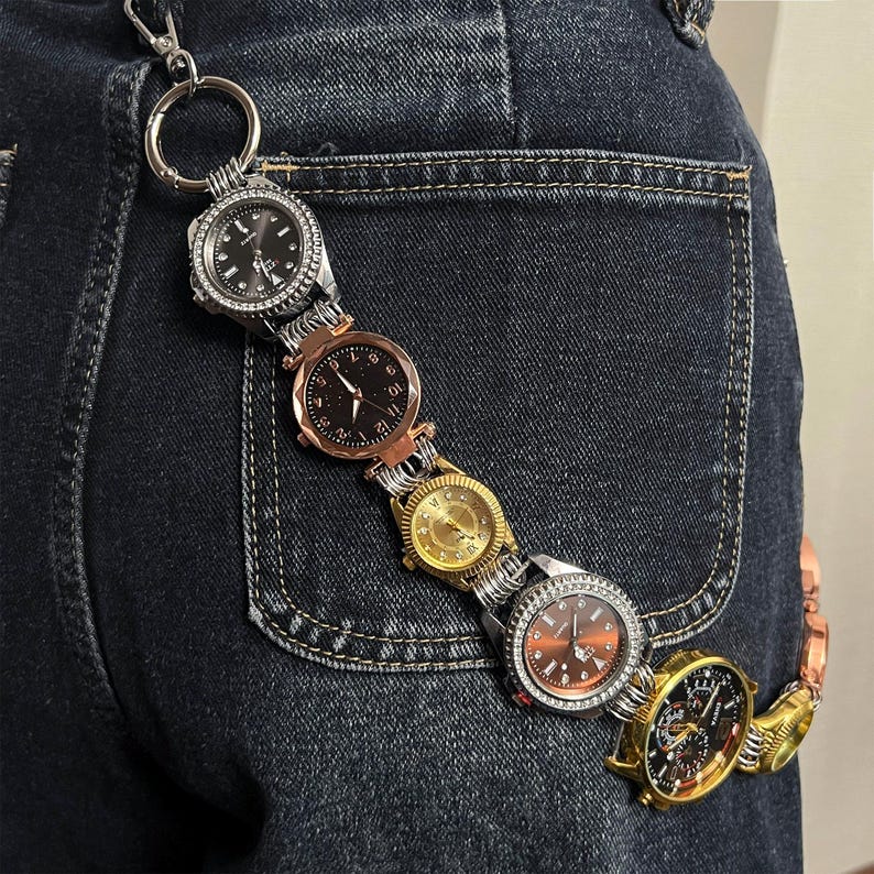 Vintage Watch Chain Belt, Y2K Punk Waist Chain, Colorful Clock Charm ...