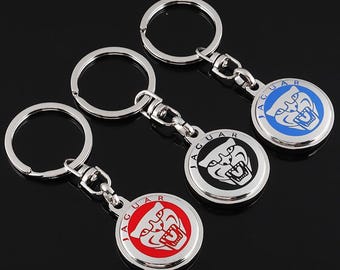 Enameled Jaguar car logo metal keychain, key ring, chain pendant