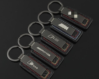 BMW Audi Mercedes-Benz genuine leather carbon fiber car keychain pendant