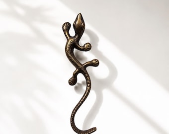 Gecko Massivem Messing Schrankknauf 21cm Antik Messing
