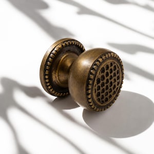 2" Brass Door Knob Pair Antique Seigaiha Japanese Cabinet Pull