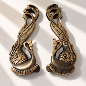 Brass Peacock Door Pull Pair 14.6" Antique Black Vintage Entry Handle