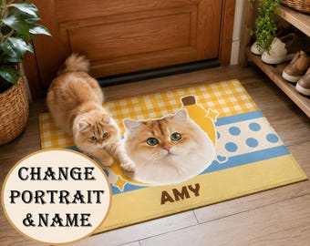 Personalized Pet Portrait Custom Photo Rug Fruit Patchwork Decorative Floor Mat Home Accent Decor