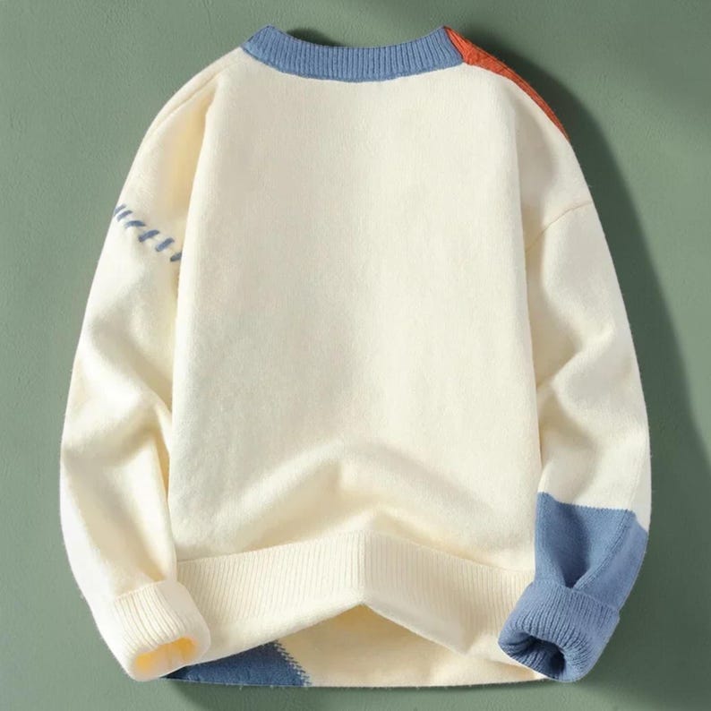 Mens Patchwork Sweater, Knit Pullover Sweater, Winter Sweater Men, Streetwear Sweater, Warm Knitwear, Casual Fall Sweater, Gift for Him