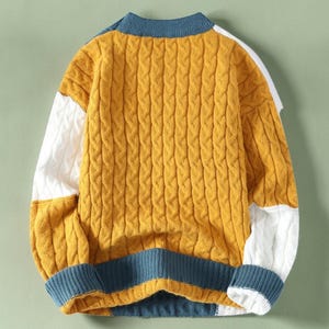 Mens Patchwork Sweater, Knit Sweater, Casual Winter Pullover, Warm Crew Neck Sweater, Streetwear, Fall Sweater for Men, Gift for Him