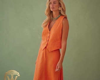 Vest and Skirt Suit 2 Piece Set | Summer Office Wear Women | Sleeveless Top Matching Outfit | Minimalist Blend Skirt Suit, Gift for Mom