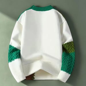 Mens Patchwork Sweater, Knit Sweater, Warm Winter Pullover, Casual Crew Neck Sweater, Fall Sweater for Men, Gift for Him