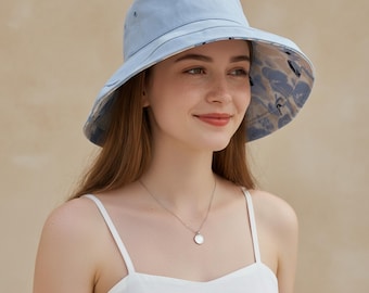 Bob réversible en toile | Chapeau de soleil beige à motifs, UPF 50+