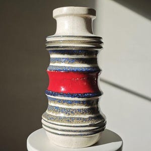 XXL Scheurich Pagoda Floor Vase 266-40 | 40 cm West German Pottery Red Blue White | Mid Century Space Age Ceramic 1970s |Vintage Fat Lava Era