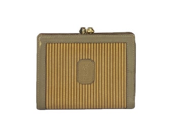 Vintage Yves Saint Laurent Wallet – Striped Coated Cotton, Metallic Closure