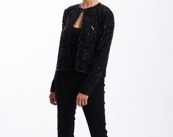 80s Vintage Embroidered Bolero Jacket - Silk Blend Short Blazer