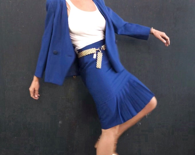Vintage Woman's Blue Suit - Vintage Blazer and Skirt Suit