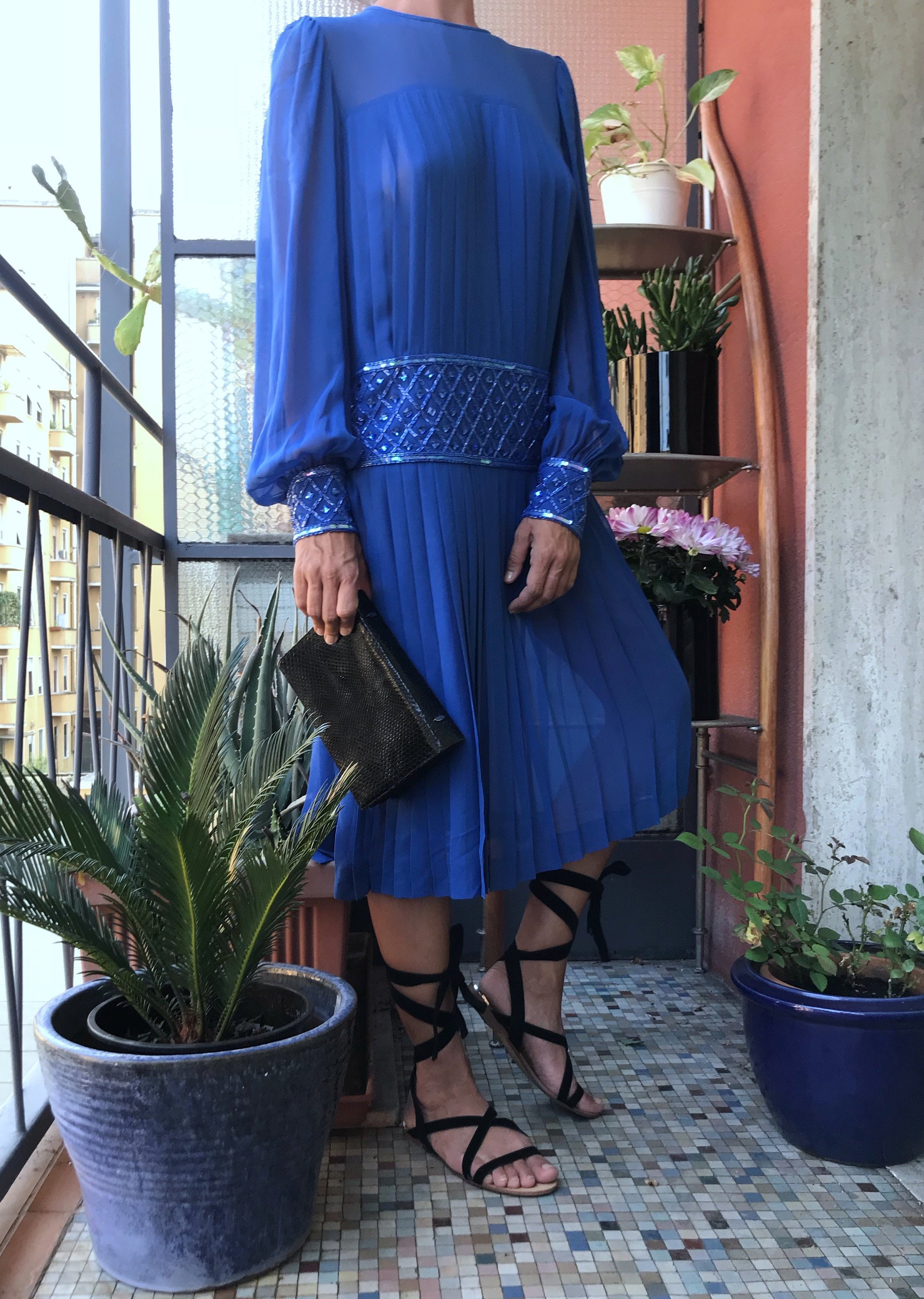 vintage pleated chiffon dress Azazie Eire