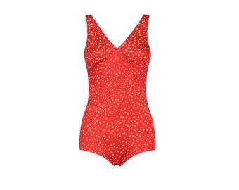 Red Floral 70s Vintage Swimsuit – Lycra Bodysuit, Small