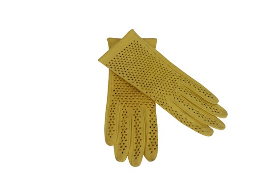 Yellow Leather Woman Vintage Gloves - Vintage Lea… - image 1