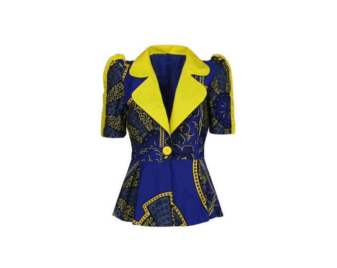 Afro-Style Vintage Blazer - Woman Vintage Tailored Blazer - Woman Multicolors Cotton Blazer