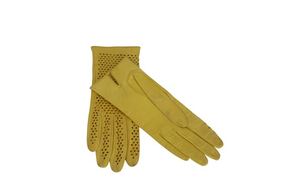 Yellow Leather Woman Vintage Gloves - Vintage Lea… - image 3