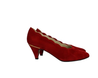 Vintage Red Suede Decollete Shoes – Italian Made, EU Size 36